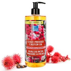 Huile Ricin Bio, Pressée à froid, Cheveux Pousse Rapide, Croissance Barbe, Masque Visage Peau à Probléme, Cils plus Longs, Ongles Fortes, Démaquillant Waterproof, Soin Acné, Cosmétique Maison, 500 ml