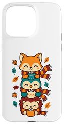Foulard d'automne Motif Renard, Chouette, hérisson, Cacao Chaud Coque pour iPhone 15 Pro Max