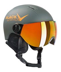 BLACK CREVICE Casco de esquí para niños Leogang I Casco esquí con viseraestilo piloto I Casco Snowboard para niños y niñas I Casco esquí Transpirable I Tamaño Ajustable (52-54, Mate Gun/Naranja)