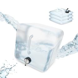 Relaxdays Vikbara fyrkantiga Jerricans i 4-pack, vattenbehållare, med kran, BPA-fri, olika storlekar, transparent