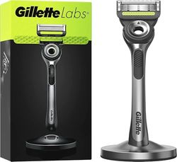 Gillette Labs - Maquinilla de afeitar para hombre + 1 repuesto de cuchilla de afeitar, con barra exfoliante, incluye soporte magnético de primera calidad