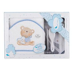 Amazon - Peleryna łazienkowa z kapturem, Love White i Blue - 100% bawełna - i zestaw pędzli do włosów i grzebienia