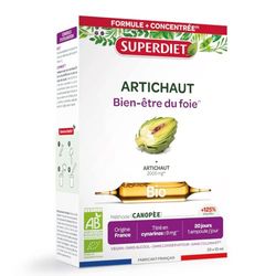 SUPERDIET - ARTICHAUT BIO – Bien-être du foie – Phytothérapie – Fabrication Française – 20 ampoules de 10 ml