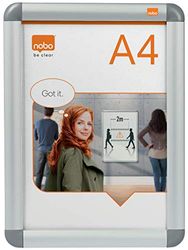 Nobo A4 Poster Frame Sign Holder With Snap Frame, Wall Mounted, Aluminium Trim, Anti-Glare Protective Cover, Premium Plus, Silver, 1902214
