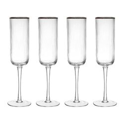 MIKASA Sorrento Ridged Crystal Champagne Flute Glasses with Gold Rim and Wide Shape, 200ml, Set of 4 Lead-Free, Clear Fine Glasses, Sleek Design for Celebrations