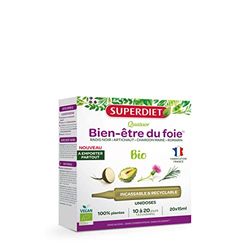 SUPERDIET-QUATUOR DIGESTION BIO-Bien-être du foie-Radis Noir Artichaut Chardon Marie Romarin-Format nomade- 20 Unidoses de 15 ml