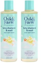 Childs Farm Baby Shampoo & Body Wash, Baby Soft Scent, Tear-free | Gently Cleanses & Soothes | Suitable for Newborns with Dry, Sensitive Skin, 250ml (Pack of 2)