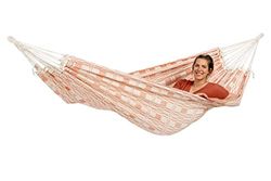 AMAZONAS XXL hängmatta Carioca korall jacquard liggyta 250 x 175 cm för 2 personer upp till 200 kg i naturligt ljusröd av återvunnen bomull, mjuk mycket stabil ädel look, handvävd (korall)