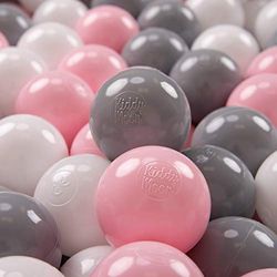 KiddyMoon 700 ∅ 7Cm Bolas Colores De Plástico para Piscina para Niños, Blanco/Gris/Rosa Claro