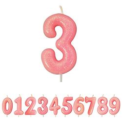 Anniversary House Colourful Pink Glitter Candle, Number 3, 3rd Birthday Cake Topper, 7 Centimeters, AHC80/3