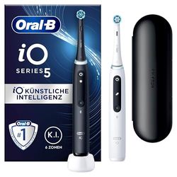 Oral-B iO Series 5 - Spazzolino elettrico per dentifrici, confezione doppia, 2 testine di ricambio, 5 modalità di pulizia per la cura dei denti, custodia da viaggio, nero opaco