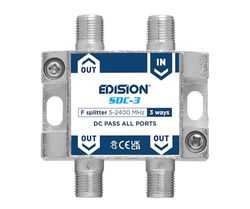 EDISION SDC-3 TV-antenndelare, 3-utgång, satellit- och TV-splitter med F-kontakt, TV-signaldistributör, frekvenser 5-2400 Mhz, DVB-S2, DVB-T2, DVB-C, DC Passage, 3-vägs