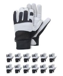 RS Guantes de montaje FARRA TEC de piel de cabra de ultra alta calidad, talla 10, 12 pares/blanco, negro/tipo mecánico, guantes de trabajo de cuero/guantes de protección