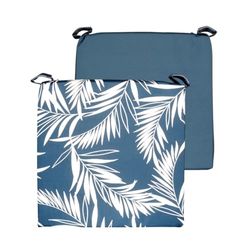 Atout Ciel Galette de Chaise Bicolore à Scratch en Tissu déperlant 40x40x4cm, Bleu imprimé/Bleu Uni