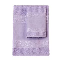 Filet - Set Serviettes avec Invité avec Insert en Toile Aida à Broder, Réalisé en Eponge de 100% Coton, Doux et Absorbant, Doux sur Peau, 100% Made in Italy, Teinte Unie, Couleur Lille