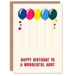 Artery8 Aunt Happy Birthday Card Fun Colourful Cheerful Pink Blue Yellow Balloons For Her Greeting Card