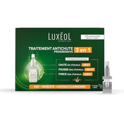 Luxéol - Traitement Antichute Progressive 3 En 1 - Favorise La Pousse & Diminue La Perte de Cheveux - Densifie La Chevelure - Fabriqué En France - Programme Cheveux 1 Mois - 14 Fioles De 6 ml