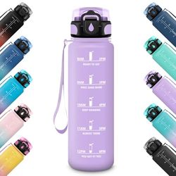 HoneyHolly Vattenflaska 1 000 ml med tidsmarkörer, motiverande flaska, läckagesäker, sportflaska, gym, vattenflaska, vattenflaska, för skola, camping, yoga, kontor