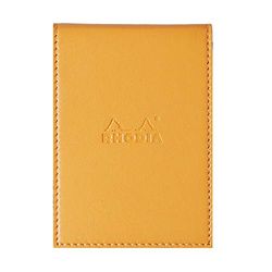 RHODIA 118118C - Case Clipboard + Stapled Notepad N°11 Orange - A7 - Small Squares - 80 Detachable Sheets - White Clairefontaine Paper 80 g/m - Pencil Holder - Faux Leather, 84 x 115 mm
