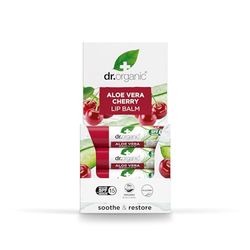 Baume à Lèvres Dr Organic Aloe Vera & Cerise, Hydratant, SPF 15, Hommes, Femmes, Naturel, Végétarien, Sans Cruauté, Sans Paraben & SLS, Recyclé & Recyclable, Bio, 5,7ml