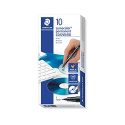 STAEDTLER 310 CDS-9 Lumocolor Permanent CD/DVD Marker Pen, Superfine 0.4mm Line Width - Black (Box of 10)