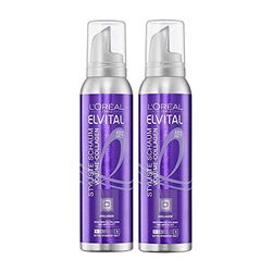 L'Oréal Paris Elvital Stylist, fissante in schiuma, volume XXL e effetto anti-piastra, tenuta ultra forte, senza parabeni, collagene volumizzante in schiuma, 2 x 150 ml