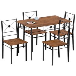 Vida Designs Set Sala da Pranzo, Acciaio al Carbonio ingegnerizzato, Legno Scuro, 4 sedili