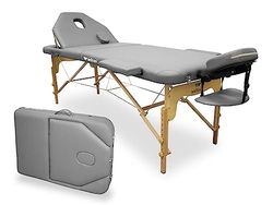 WELLCORE inklapbare massagetafel, met inklapbare rugleuning, gemaakt van hout, kunstleer, 195 x 70 cm, in hoogte verstelbaar, verstelbare hoofdsteun, gezichtsgat, kleur zilver, tot 225 kg