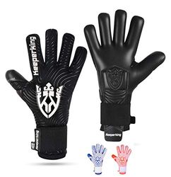 Keeperking Keepershandschoenen voor volwassenen, voetbalhandschoenen voor heren, binnennaden, professionele grip, 4 mm, stevige pasvorm, uniseks, Jonior (9, zwart neg)