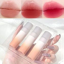 Sitovely 3 colori vellutata mousse rossetto labbra fango set, Lucidalabbra Velluto Opaco Set di trucco per macchie labbra lisce a lunga durata con confezione regalo sfumata | Struttura del fango (A)