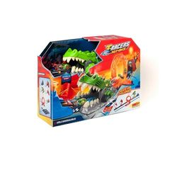 T-Racers Mix 'N Race Volcanosaurus Traccia per Auto Giocattolo, Contiene 1 Trigger, 3 Tracce, 1 Auto Esclusiva Nitro Rex e 4 Acrobazie
