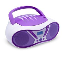 MOOOV Pop Purple, bärbar CD-spelare, CD-R/CD-RW/CD-RW/CD-MP3-uppspelning, FM-radio, USB-port, 6W stereoljud, ergonomiskt handtag, drift på AC eller batterier - 477404