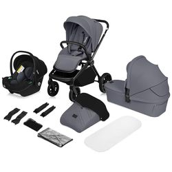 LIONELO Mika PLUS 3in1 Kinderwagen Set: ADAC gecertificeerd Autostoel, Reiswieg, Buggy - Hoogwaardige textielmaterialen, Magnetische snelsluiting, Magneten kap, Antireflux positie, Volledige veringkw