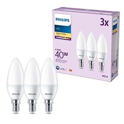 Philips, pack de 3 ampoules LED E14 format flamme, 40W, blanc chaud