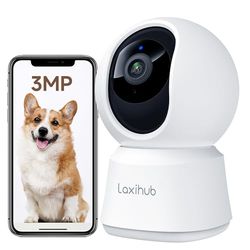 LAXIHUB Telecamera Wi-Fi Interno 2K 3MP, PTZ 355° Telecamera Sorveglianza Interno, Telecamera Cani con Visione Notturna, Rilevamento di Umano/Movimento, Audio Bidirezionale, Compatibile con Alexa
