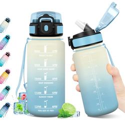 Borraccia 500ml, Borraccia con Cannuccia e Indicatore del Tempo, Bottiglia Acqua Riutilizzabile, Borraccia senza BPA, A Prova di Perdite, Borraccia Sport per Bambini, Studenti, Palestra, Ufficio