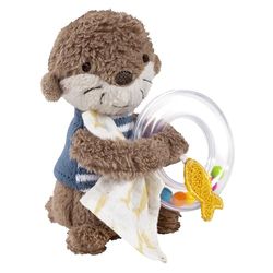 Fehn anillo sonajero nutria, Juguete de agarre para hacer sonar, sentir y jugar con un peluche como fiel compañero, juguete de motricidad para bebés y niños pequeños a partir de 0 meses