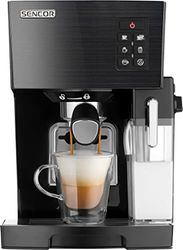SENCOR Machine Expresso, Cappucino et latte, Pompe italienne 20 bars, Thermoblock, avec Mousseur et Réservoir à lait, Barista Express, Café en poudre ou en dosettes [4050SS-EUE3]
