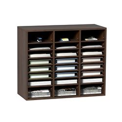 VEVOR Bureau-organizer van hout, 74 x 30,5 x 62 cm, documentenmap met 24 vakken, brievenmand, spaanplaat, uitneembaar rek, map voor het opbergen van bestanden, tijdschriften, school, bruin