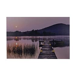 JANDEI - Pittura di paesaggio a LED con interruttore (crepuscolo, 60 * 40 * 1,8) Molo di paesaggio al crepuscolo con illuminazione a 7 LED. 2 batterie AA