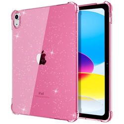 TiMOVO Clear Case for iPad (A16) 11th Generation 11 Inch 2025, iPad 10th Generation Case 10.9 Inch 2022, Slim & Lightweight Soft TPU Transparent Back Protective Cover, Glitter Flowers Pink