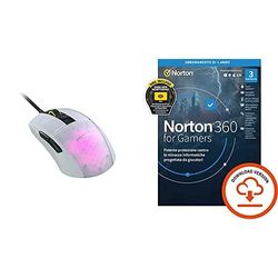 Roccat Burst Pro – Bianco + Norton 360 for Gamers 2021| Antivirus per 3 Dispositivi