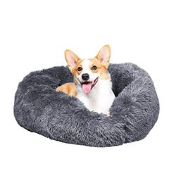 GONICVIN Cama para perros en forma de dona, cama esponjosa para gatos, cama calmante para mascotas, acogedoras camas antiansiedad con funda lavable a máquina y extraíble, parte inferior antideslizante