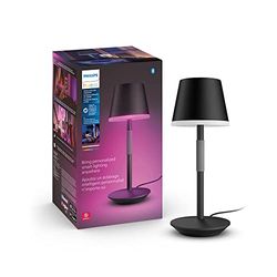 PHILIPS Hue White and Color Ambiance Lampada da Tavolo Hue Go Portable, Luce Bianca e Colorata, Dimmerabile, Uso per Interni ed Esterni, IP54, 6,2W, Nero