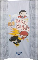 DC Comics Justice League aankleedtafelblad met zijkanten en afbeeldingen van de superhelden Spiderman, Flash en Batman, aankleedkussen voor kinderen, afmeting 81x50x9,5 cm