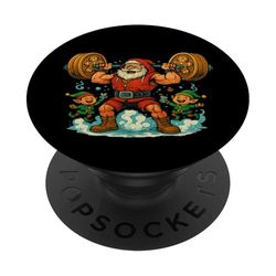 Santa Halterofilia - Gimnasio divertido de vacaciones gana con elfos PopSockets PopGrip Adhesivo