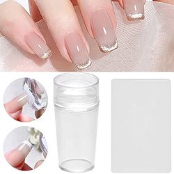 NICENEEDED Nail Art Stamper con Raspadores, Sellador Transparente Suave Transparente para Herramientas French Smile Line, Nail Art Stamper para Herramientas de Manicura