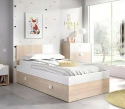 Dmora - Lit d'enfant Frerone, Couchette pour Chambre d'enfant, Ensemble de Chambre, Support de Matelas, 97x196 h79 cm, Blanc et Chêne Clair