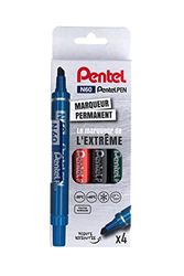 Pentel N60 Pochette de 4 Marqueurs permanents Pointe biseautée Assortis Noir/Bleu/Rouge/Vert