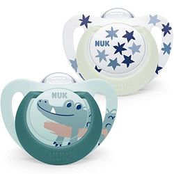 NUK Star Babyfopspeen | 6-18 maanden | Day & Night fopspeen | BPA-vrije siliconen | Green Crocodile | 2-delig